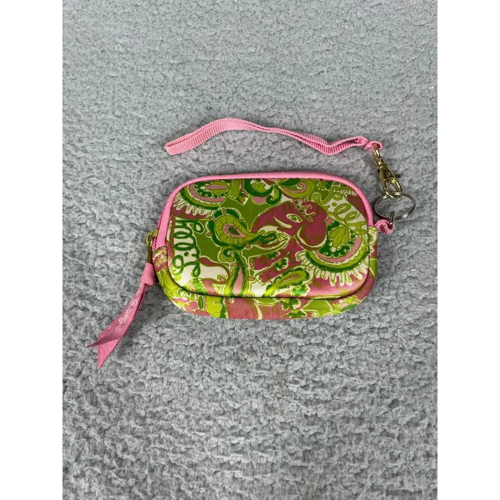 Lilly Pulitzer Green Pink Camera Case Womens Wallet Wristlet